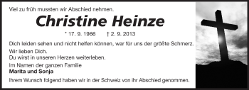 Traueranzeige von Christine Heinze von Echo-Zeitungen (Gesamtausgabe)