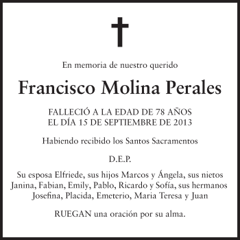 Traueranzeige von Francisco Molina Perales von Echo-Zeitungen (Gesamtausgabe)