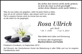 Traueranzeige von Rosa Ullrich von Odenwälder Echo