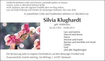 Traueranzeige von Silvia Klughardt von Echo-Zeitungen (Gesamtausgabe)
