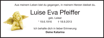 Traueranzeige von Luise Eva Pfeiffer von Echo-Zeitungen (Gesamtausgabe)