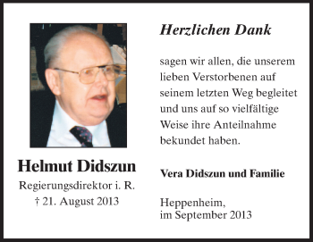 Traueranzeige von Helmut Didszun von Starkenburger Echo