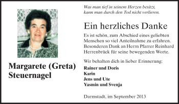 Traueranzeige von Margarete Steuernagel von Echo-Zeitungen (Gesamtausgabe)