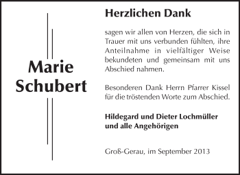 Traueranzeige von Marie Schubert von Rüsselsheimer Echo, Groß-Gerauer-Echo, Ried Echo