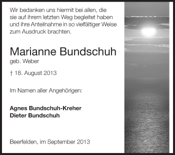 Traueranzeige von Marianne Bundschuh von Odenwälder Echo