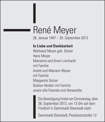 Traueranzeige von René Meyer von Echo-Zeitungen (Gesamtausgabe)