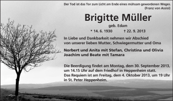 Traueranzeige von Brigitte Müller von Starkenburger Echo