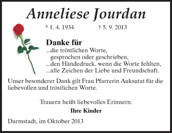 Traueranzeige von Jourdan Anneliese von Echo-Zeitungen (Gesamtausgabe)
