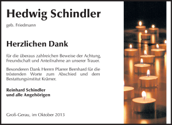 Traueranzeige von Hedwig Schindler von Rüsselsheimer Echo, Groß-Gerauer-Echo, Ried Echo