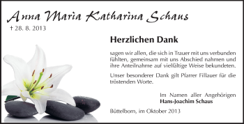 Traueranzeige von Anna Maria Katariana Schaus von Rüsselsheimer Echo, Groß-Gerauer-Echo, Ried Echo