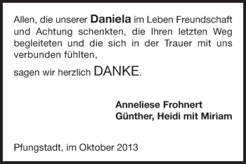Traueranzeige von Daniela Frohnert von Echo-Zeitungen (Gesamtausgabe)