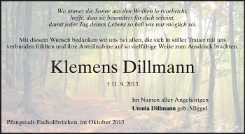 Traueranzeige von Klemens Dillmann von Echo-Zeitungen (Gesamtausgabe)