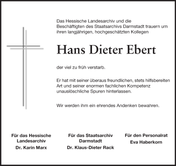 Traueranzeige von Hans Dieter Ebert von Echo-Zeitungen (Gesamtausgabe)