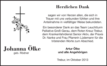 Traueranzeige von Johanna Ölke von Rüsselsheimer Echo, Groß-Gerauer-Echo, Ried Echo