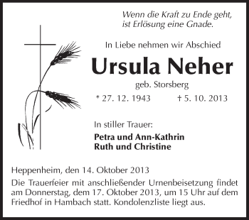 Traueranzeige von Ursula Neher von Starkenburger Echo
