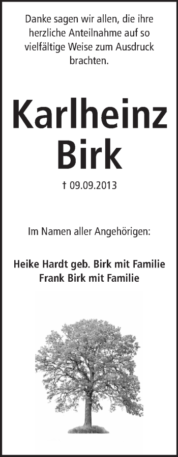 Traueranzeige von Karlheinz Birk von Echo-Zeitungen (Gesamtausgabe)