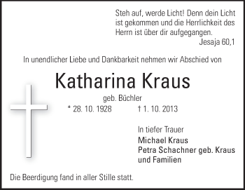 Traueranzeige von Katharina Kraus von Echo-Zeitungen (Gesamtausgabe)