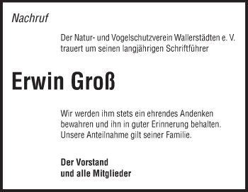 Traueranzeige von Erwin Groß von Rüsselsheimer Echo, Groß-Gerauer-Echo, Ried Echo