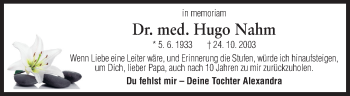 Traueranzeige von Hugo Nahm von Echo-Zeitungen (Gesamtausgabe)
