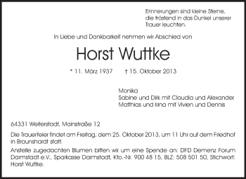 Traueranzeige von Horst Wuttke von Echo-Zeitungen (Gesamtausgabe)