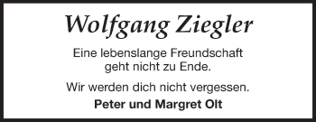 Traueranzeige von Wolfgang Ziegler von Echo-Zeitungen (Gesamtausgabe)