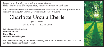 Traueranzeige von Charlotte Ursula Eberle von Echo-Zeitungen (Gesamtausgabe)
