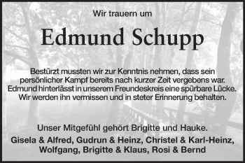 Traueranzeige von Edmund Schupp von Rüsselsheimer Echo, Groß-Gerauer-Echo, Ried Echo