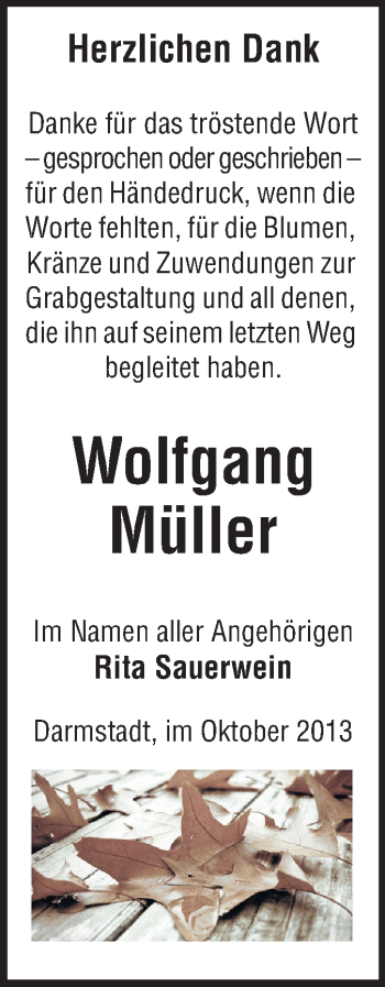 Traueranzeige von Wolfgang Müller von Echo-Zeitungen (Gesamtausgabe)