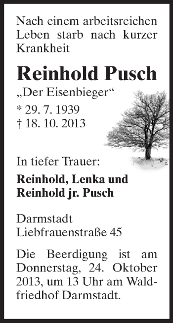 Traueranzeige von Reinhold Pusch von Echo-Zeitungen (Gesamtausgabe)
