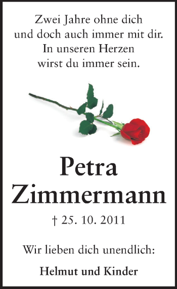 Traueranzeige von Petra Zimmermann von Echo-Zeitungen (Gesamtausgabe)