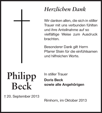 Traueranzeige von Philipp Beck von Odenwälder Echo