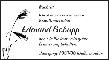 Traueranzeige von Edmund Schupp von Rüsselsheimer Echo, Groß-Gerauer-Echo, Ried Echo