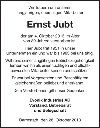 Traueranzeige von Ernst Jubt von Echo-Zeitungen (Gesamtausgabe)