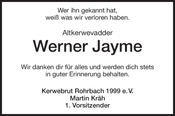 Traueranzeige von Werner Jayme von Echo-Zeitungen (Gesamtausgabe)