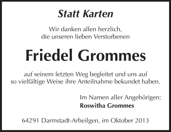 Traueranzeige von Friedel Grommes von Echo-Zeitungen (Gesamtausgabe)