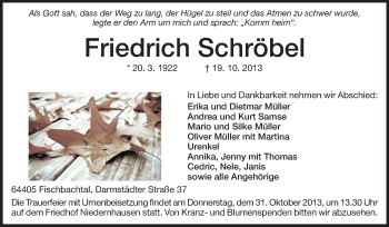 Traueranzeige von Friedrich Schröbel von Echo-Zeitungen (Gesamtausgabe)
