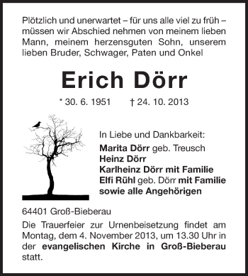 Traueranzeige von Erich Dörr von Echo-Zeitungen (Gesamtausgabe)