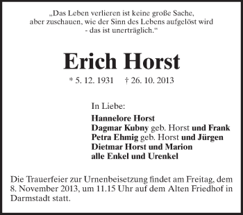 Traueranzeige von Erich Horst von Echo-Zeitungen (Gesamtausgabe)