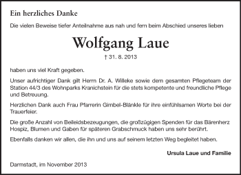 Traueranzeige von Wolfgang Laue von Echo-Zeitungen (Gesamtausgabe)