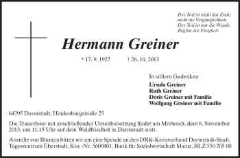 Traueranzeige von Herrmann Greiner von Echo-Zeitungen (Gesamtausgabe)