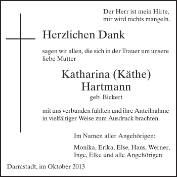 Traueranzeige von Katharina Hartmann von Echo-Zeitungen (Gesamtausgabe)