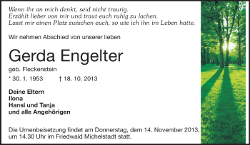 Traueranzeige von Gerda Engelter von Odenwälder Echo