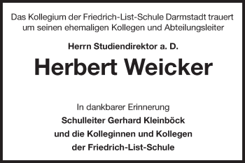 Traueranzeige von Herbert Weicker von Echo-Zeitungen (Gesamtausgabe)
