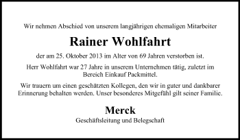 Traueranzeige von Rainer Wohlfahrt von Echo-Zeitungen (Gesamtausgabe)