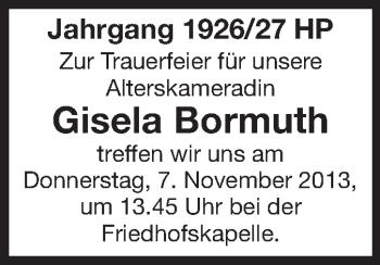 Traueranzeige von Gisela Bormuth von Starkenburger Echo
