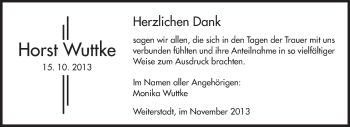 Traueranzeige von Horst Wuttke von Echo-Zeitungen (Gesamtausgabe)
