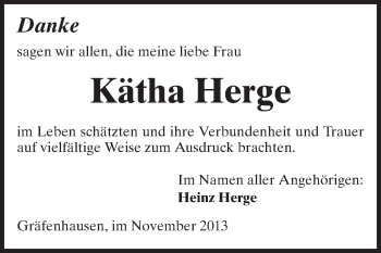 Traueranzeige von Kätha Herge von Echo-Zeitungen (Gesamtausgabe)