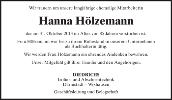 Traueranzeige von Hanna Hölzemann von Echo-Zeitungen (Gesamtausgabe)