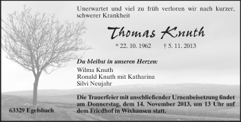 Traueranzeige von Thomas Knuth von Echo-Zeitungen (Gesamtausgabe)