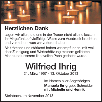Traueranzeige von Wilfried Ihrig von Odenwälder Echo